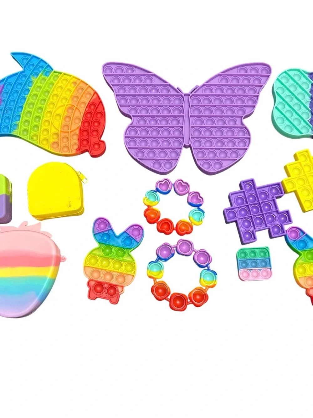 Lot Of 13 Viral Fidget Pop It Toys Autism Anxiety Stress Relieving Bracelet Bags